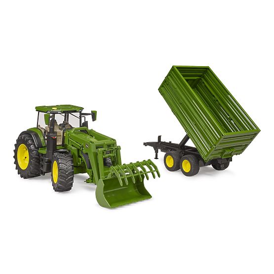 Tracteur Bruder John Deere 7R 350 avec chargeur frontal et remorque tandem