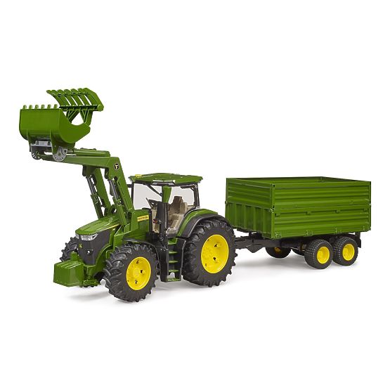 Tracteur Bruder John Deere 7R 350 avec chargeur frontal et remorque tandem