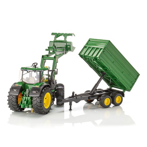 Tracteur Bruder John Deere 7R 350 avec chargeur frontal et remorque tandem
