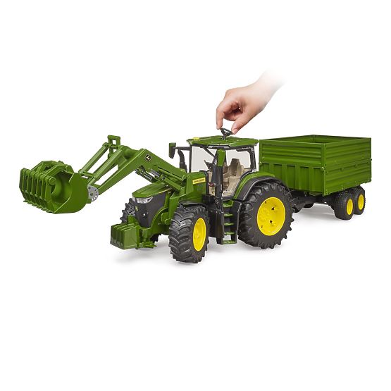 Tracteur Bruder John Deere 7R 350 avec chargeur frontal et remorque tandem