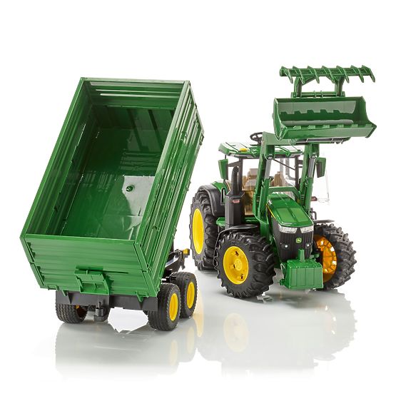 Tracteur Bruder John Deere 7R 350 avec chargeur frontal et remorque tandem