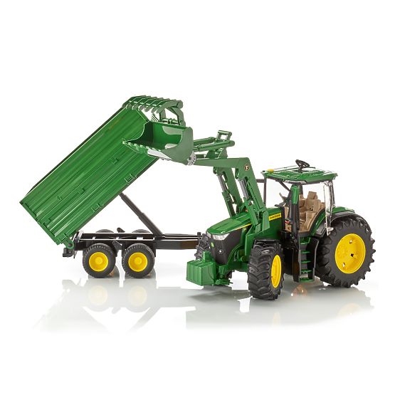Tracteur Bruder John Deere 7R 350 avec chargeur frontal et remorque tandem