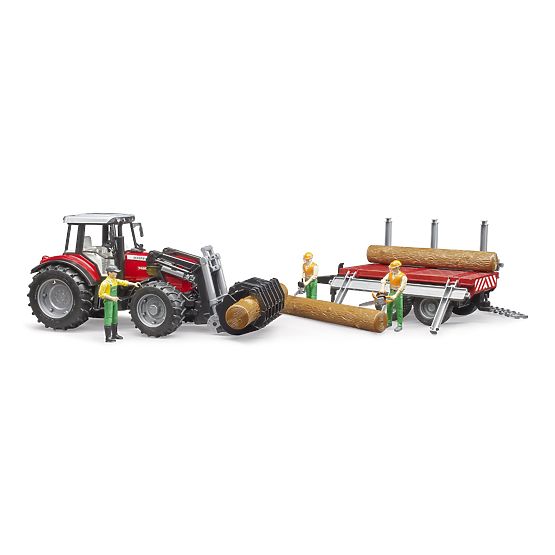 Tracteur Bruder Massey Ferguson 7480 avec chargeur frontal et transporteur de grumes