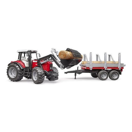 Tracteur Bruder Massey Ferguson 7480 avec chargeur frontal et transporteur de grumes