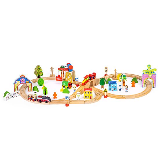 Train en bois 74 pièces ECOTOYS