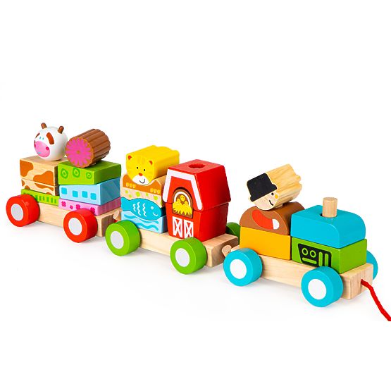 Train en bois avec des animaux