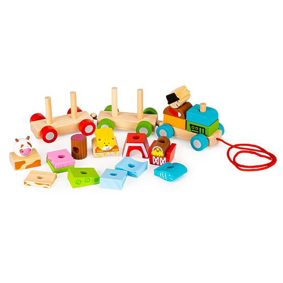 Train en bois avec des animaux