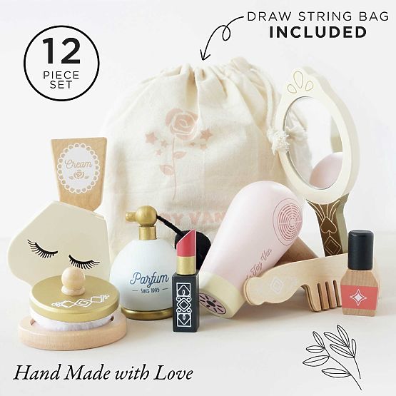 Trousse de maquillage avec accessoires en bois