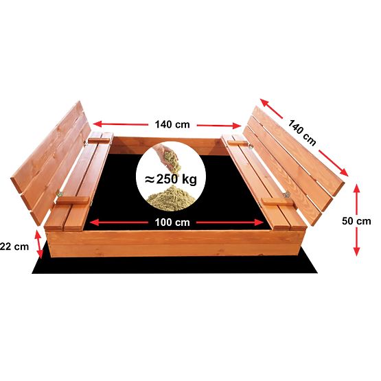 Bac à sable fermé avec bancs 140 x 140 - imprégné