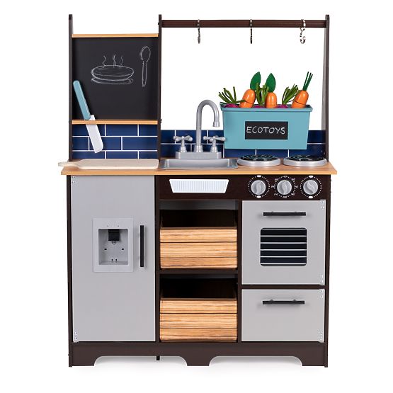 Grande cuisine en bois pour enfants avec stand de légumes et accessoires ECOTOYS
