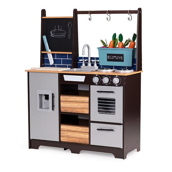 Grande cuisine en bois pour enfants avec stand de légumes et accessoires ECOTOYS
