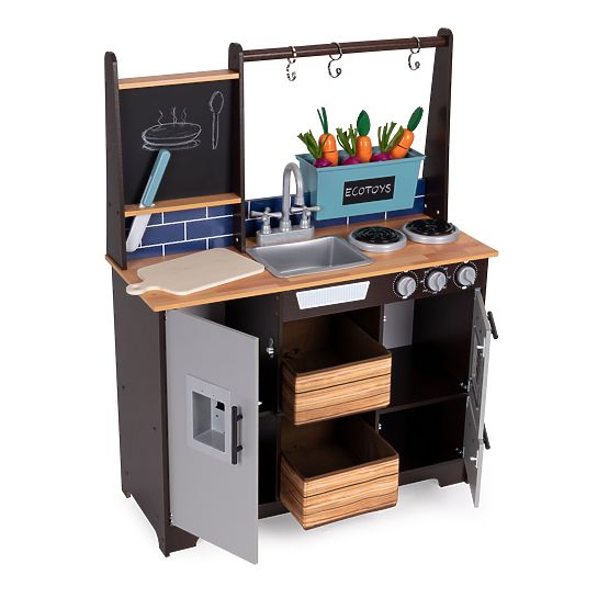 Grande cuisine en bois pour enfants avec stand de légumes et accessoires ECOTOYS