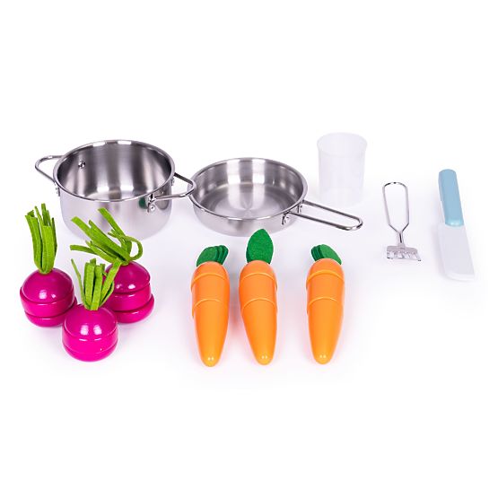 Grande cuisine en bois pour enfants avec stand de légumes et accessoires ECOTOYS