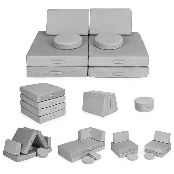 Grand canapé modulaire pliable pour enfants DIY 8 coussins doux - gris ECOTOYS