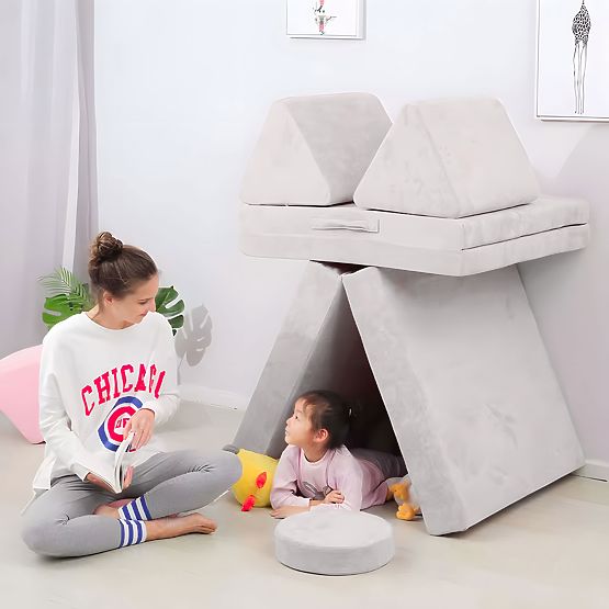 Grand canapé modulaire pliable pour enfants DIY 8 coussins doux - gris ECOTOYS