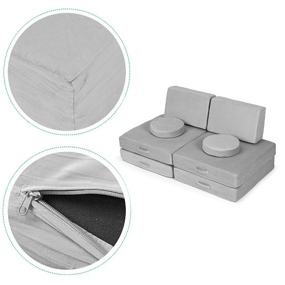Grand canapé modulaire pliable pour enfants DIY 8 coussins doux - gris ECOTOYS