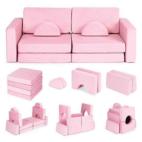 Grand canapé modulaire pliable pour enfants pour 2 personnes DIY 10 coussins doux - rose ECOTOYS