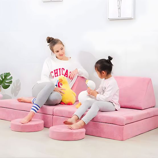 Grand canapé modulaire pliable pour enfants pour 2 personnes DIY 10 coussins doux - rose ECOTOYS