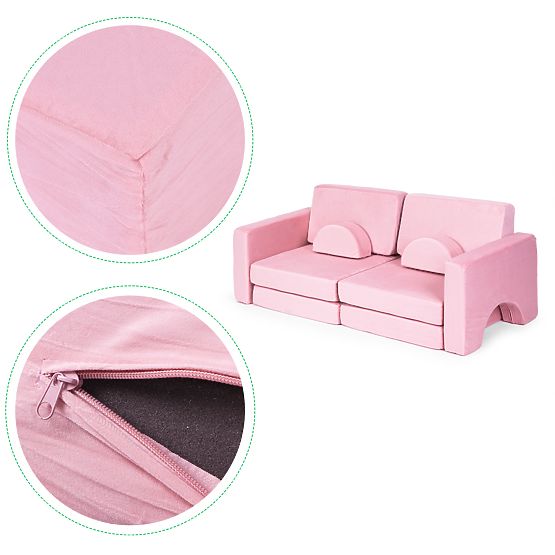 Grand canapé modulaire pliable pour enfants pour 2 personnes DIY 10 coussins doux - rose ECOTOYS