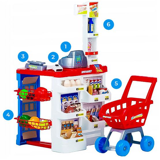 Grand magasin avec caisse Supermarché stand pour enfants avec caisse, balance et scanner