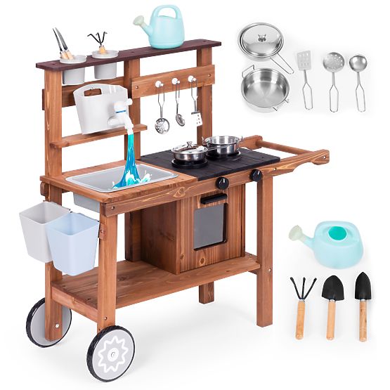 Cuisine extérieure boueuse pour enfants avec accessoires en bois de sapin ECOTOYS