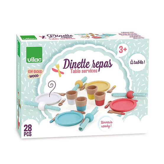 Vilac Ensemble de dîner en bois 28 pièces