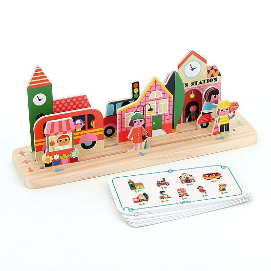 Vilac Jeu de logique en bois Construis-le correctement ! Ville