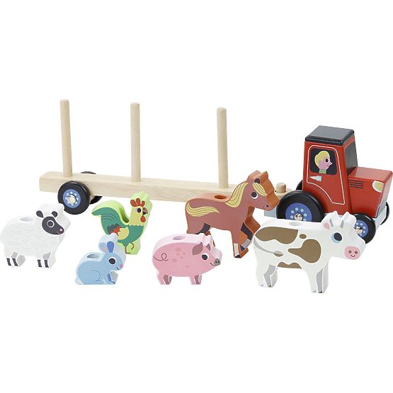 Vilac Tracteur en bois avec animaux attachables