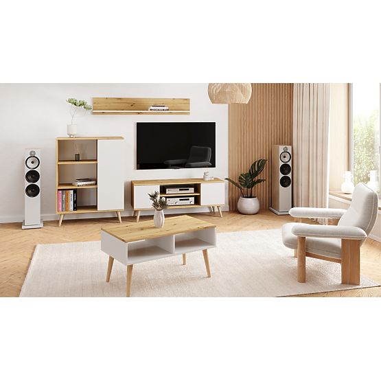 Vitrine étagère Fondi pieds en bois Chêne artisan blanc