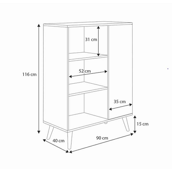 Vitrine étagère Fondi pieds en bois Chêne artisan blanc