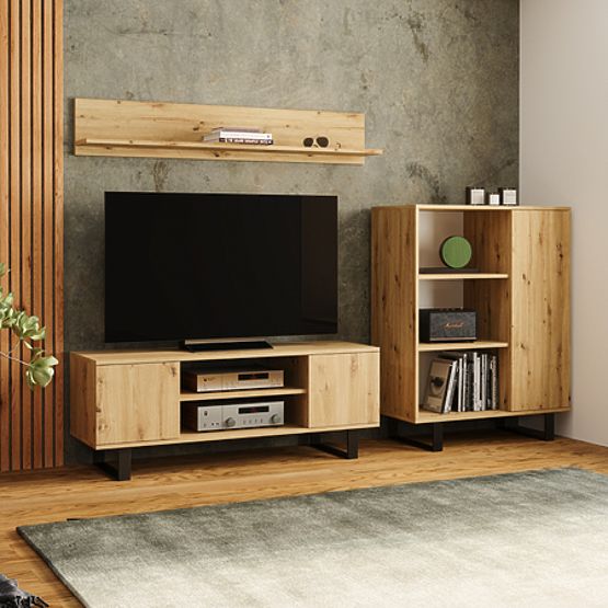 Vitrine étagère Fondi pieds métalliques Chêne artisan