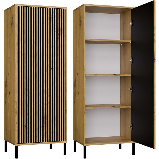 Vitrine KAMARO 1DD SLIM CHÊNE ARTISAN Panneau Frontal Lamellé