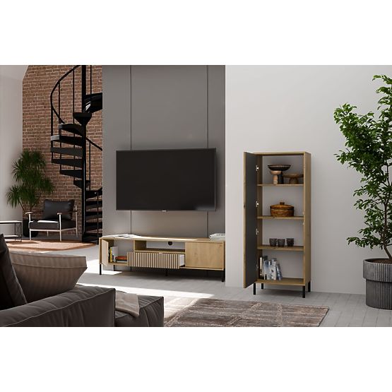 Vitrine KAMARO 1DD SLIM CHÊNE ARTISAN Panneau Frontal Lamellé