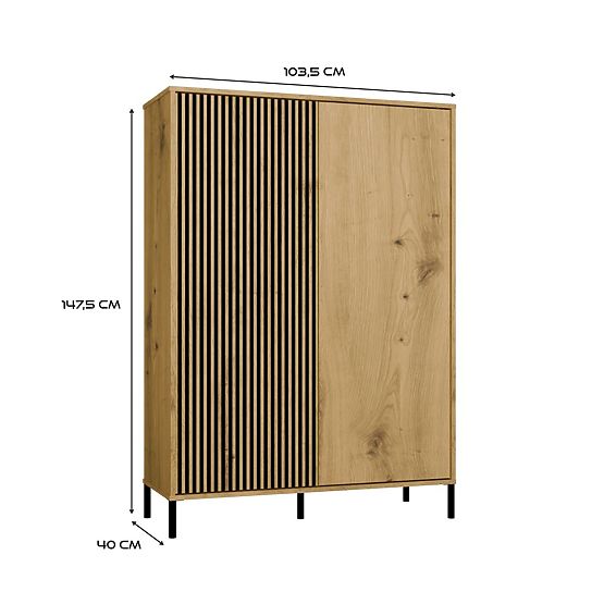 Vitrine KAMARO 2DD SLIM/LISSE CHÊNE ARTISAN Lamelé Avant Rainuré + Classique