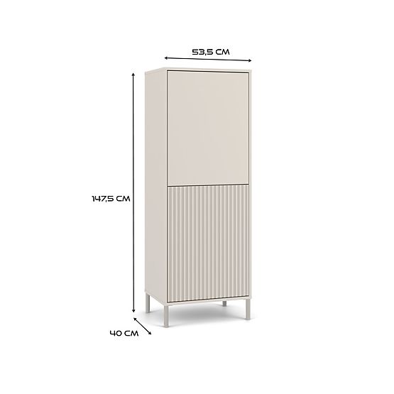 Vitrine KAMARO 2DK SLIM/LISSE CACHEMIRE Lamelé Strié + Panneau Frontal Classique