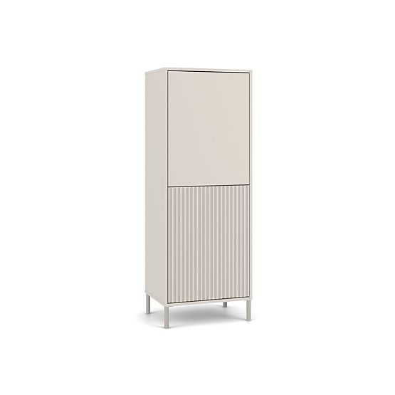 Vitrine KAMARO 2DK SLIM/LISSE CACHEMIRE Lamelé Strié + Panneau Frontal Classique