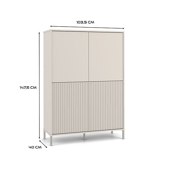 Vitrine KAMARO 4DK SLIM/LISSE CASHMERE 4 Portes Lames Rainurées + Classiques