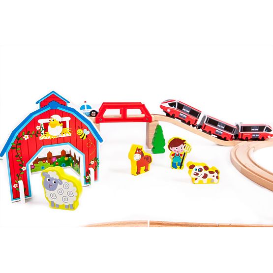 Voie ferrée en bois avec train à batterie