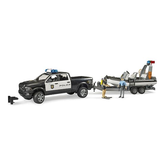 Voiture de police Bruder RAM avec bateau et deux figurines