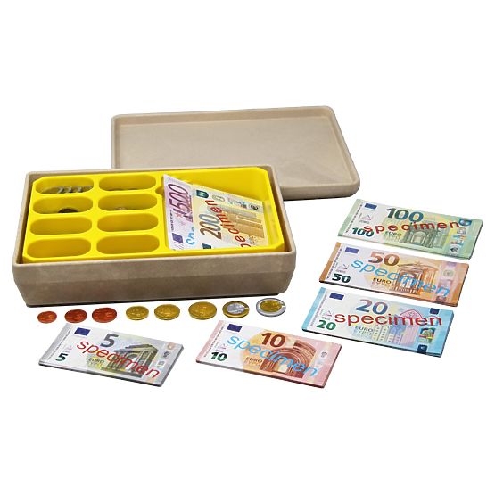 Wissner Caisse avec billets et pièces en euros