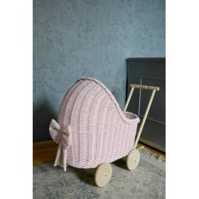 Landau en osier pour poupées - rose, Ourbaby