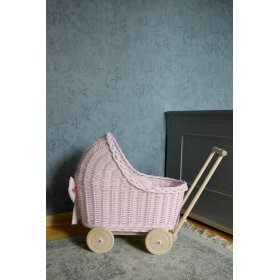 Landau en osier pour poupées - rose, Ourbaby