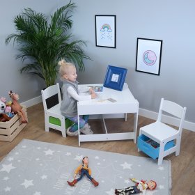  Table enfant avec chaises Ourbaby + boîtes bleues et vertes