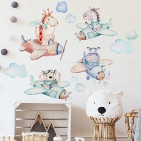 Sticker mural - Animaux dans les avions, Housedecor