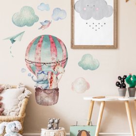 Sticker mural - Ballon, éléphant et girafe