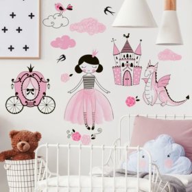 Sticker Sticker mural - Princesse et dragon, Housedecor