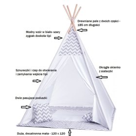 Tente tipi enfant gris-blanc