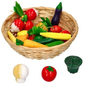 Fruits et légumes en bois dans un panier de 21 pièces, Goki