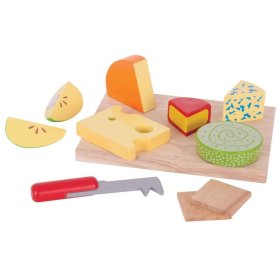 Bigjigs Toys Ensemble de fromages alimentaires en bois sur une assiette, Bigjigs Toys