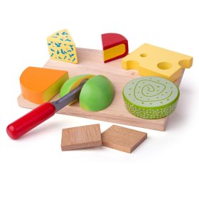 Bigjigs Toys Ensemble de fromages alimentaires en bois sur une assiette, Bigjigs Toys